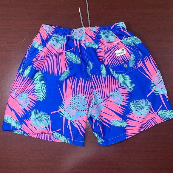 Tropical Blue and Pink Men's Swim Trunks - Picture 3 of 4